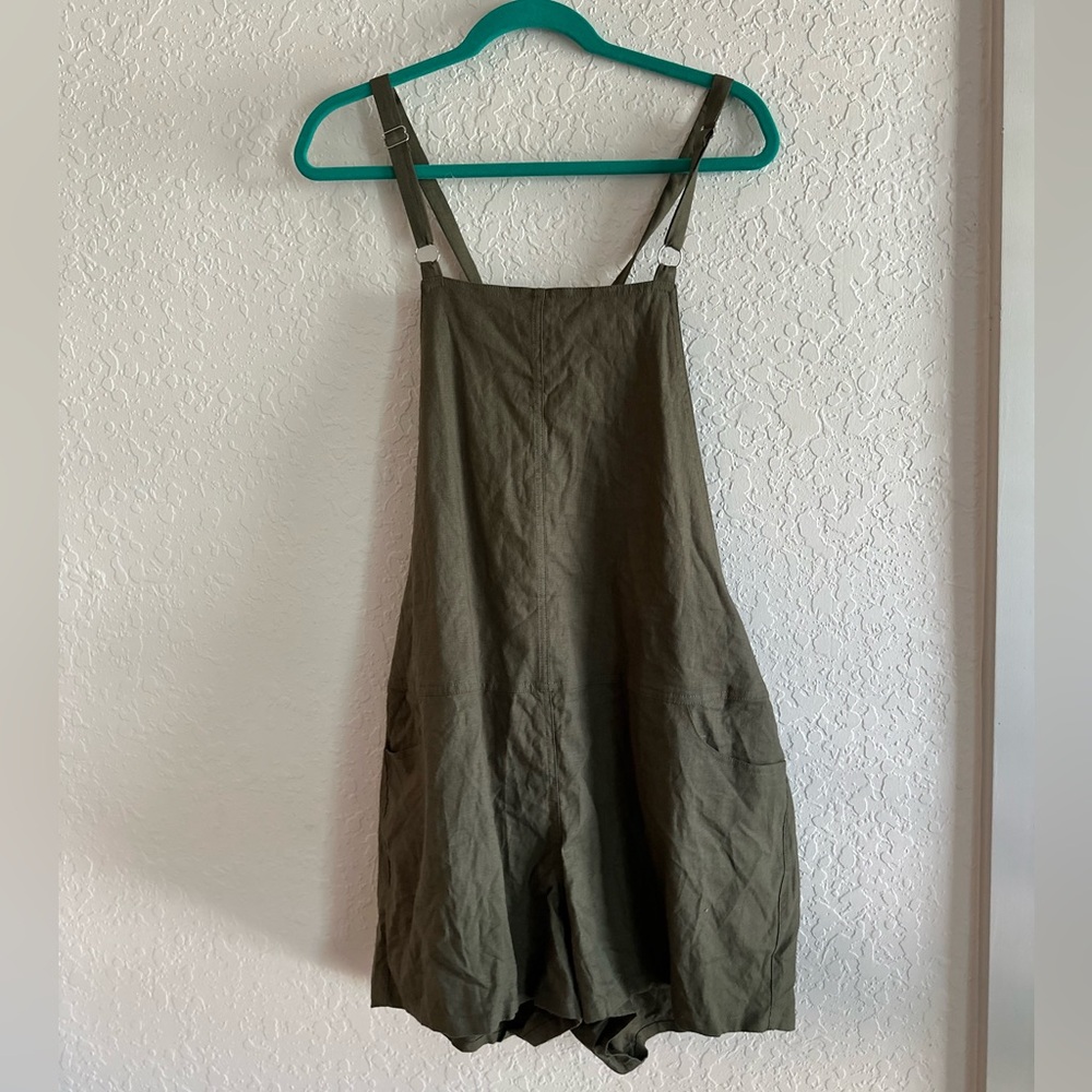 Torrid Linen Short Overalls in Dark Army/Safari Green